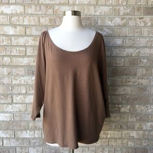 Vince Basic Loose Taupe Brown Boatneck Top Medium